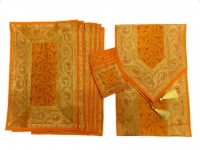 Indian Silk Table Runner with 6 Placemats & 6 Coaster in Orange Color Size 16x62